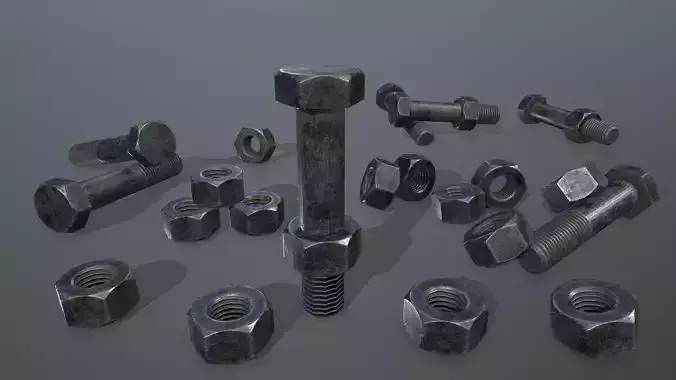Bolts bolt and nut Low-poly 3D model