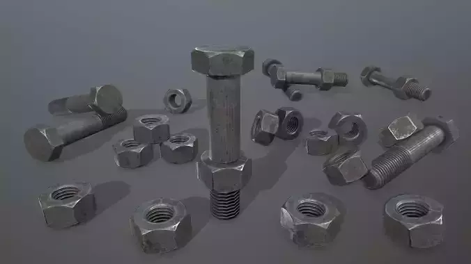 Bolts bolt and nut Low-poly 3D model