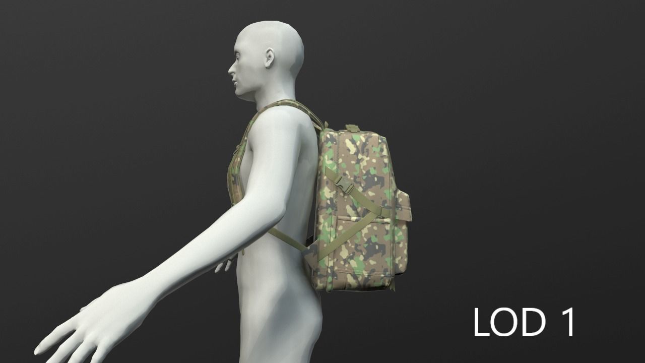 Backpack 2 LODs 3 colors Low-poly 3D model_14
