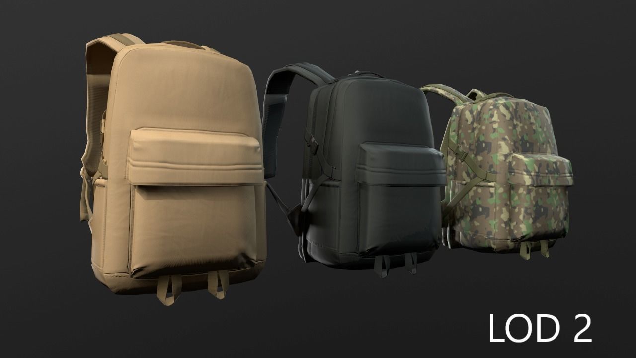 Backpack 2 LODs 3 colors Low-poly 3D model_6