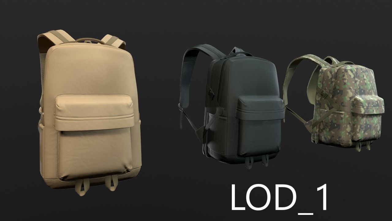 Backpack 2 LODs 3 colors Low-poly 3D model_1