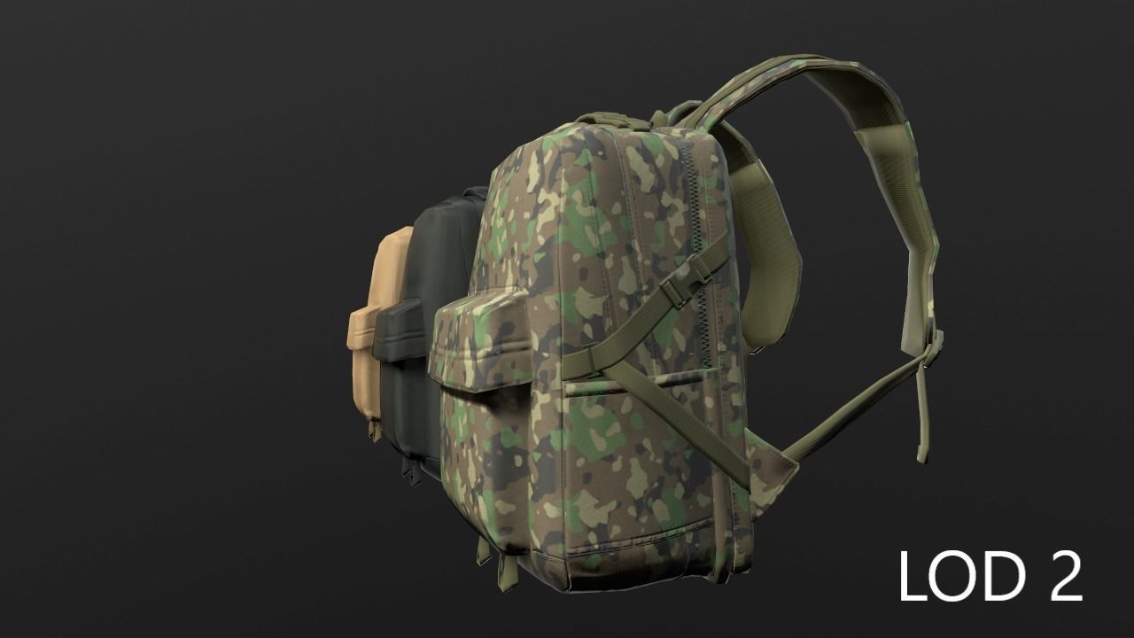Backpack 2 LODs 3 colors Low-poly 3D model_9
