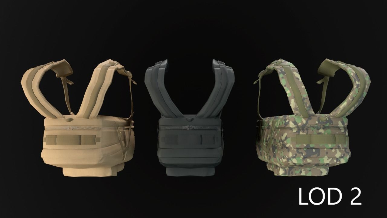 Backpack 2 LODs 3 colors Low-poly 3D model_5