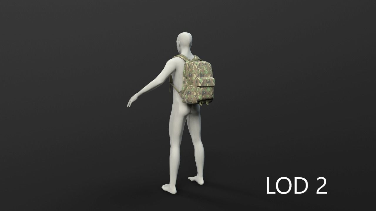 Backpack 2 LODs 3 colors Low-poly 3D model_20
