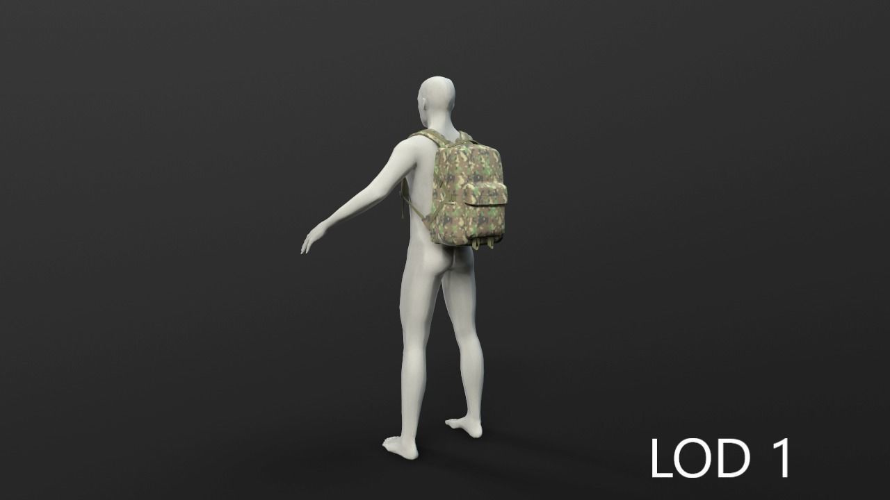 Backpack 2 LODs 3 colors Low-poly 3D model_18
