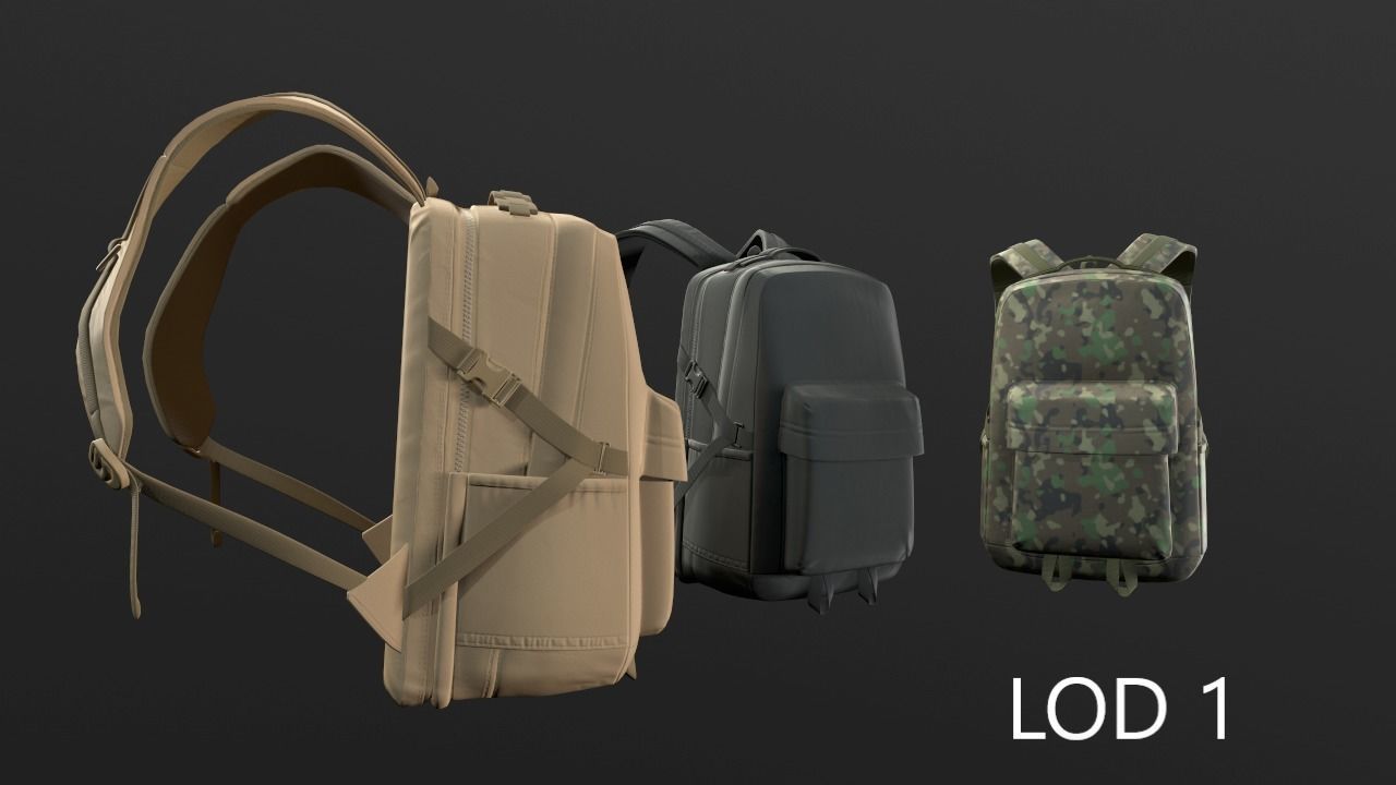 Backpack 2 LODs 3 colors Low-poly 3D model_4