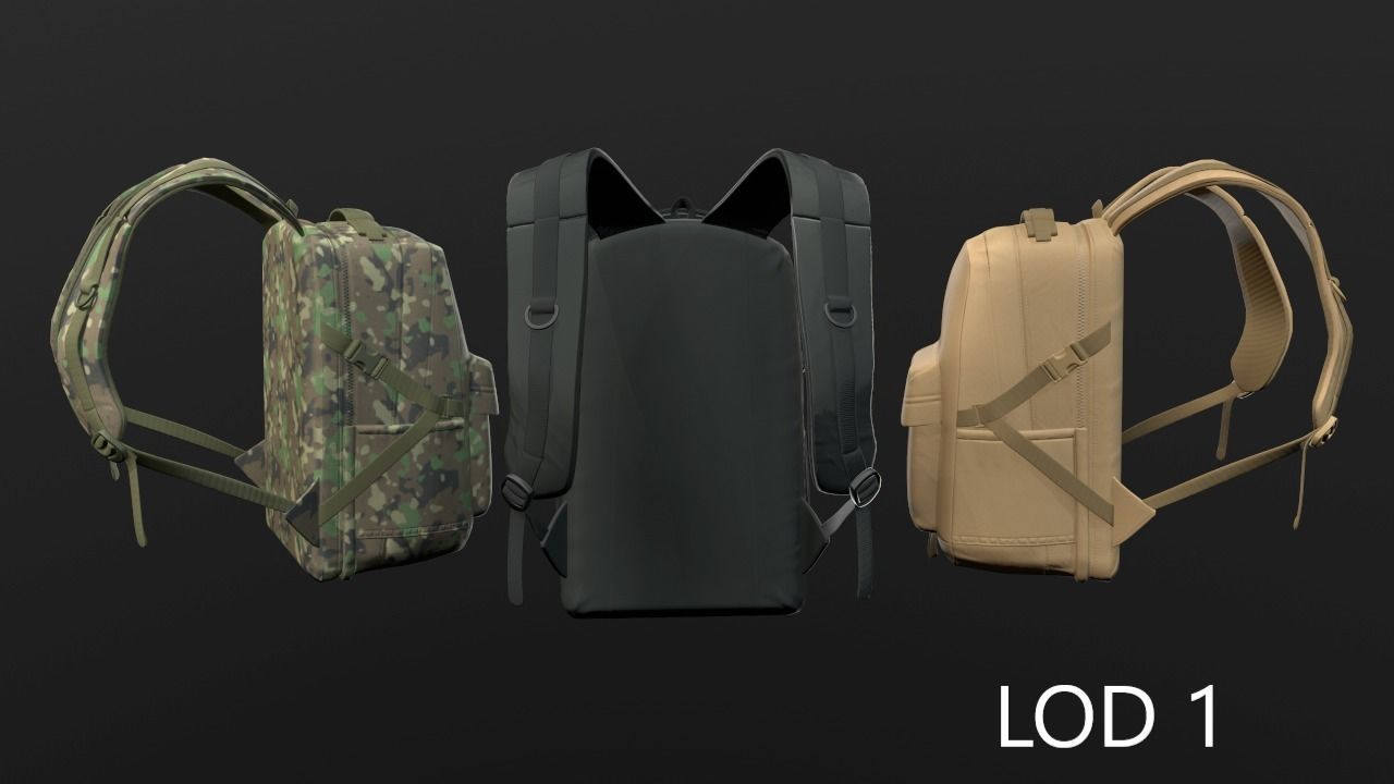 Backpack 2 LODs 3 colors Low-poly 3D model_3