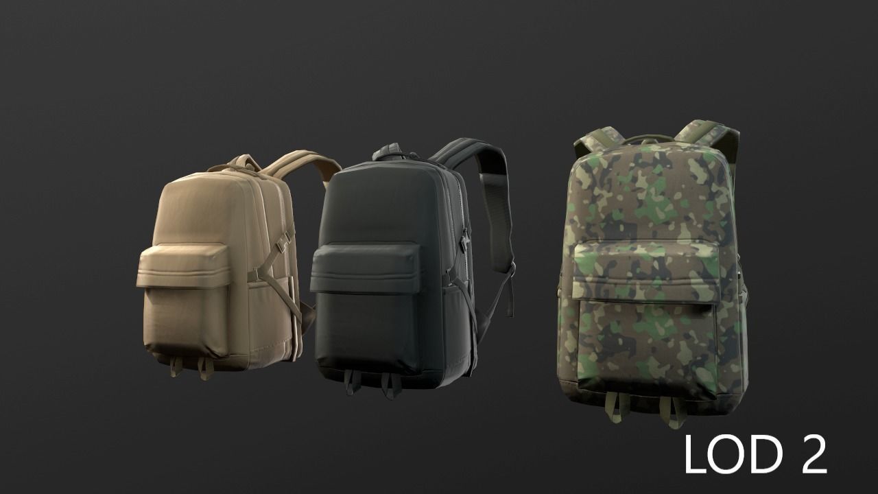 Backpack 2 LODs 3 colors Low-poly 3D model_8