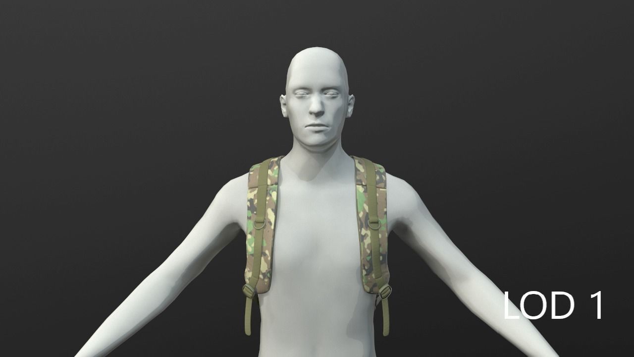 Backpack 2 LODs 3 colors Low-poly 3D model_15