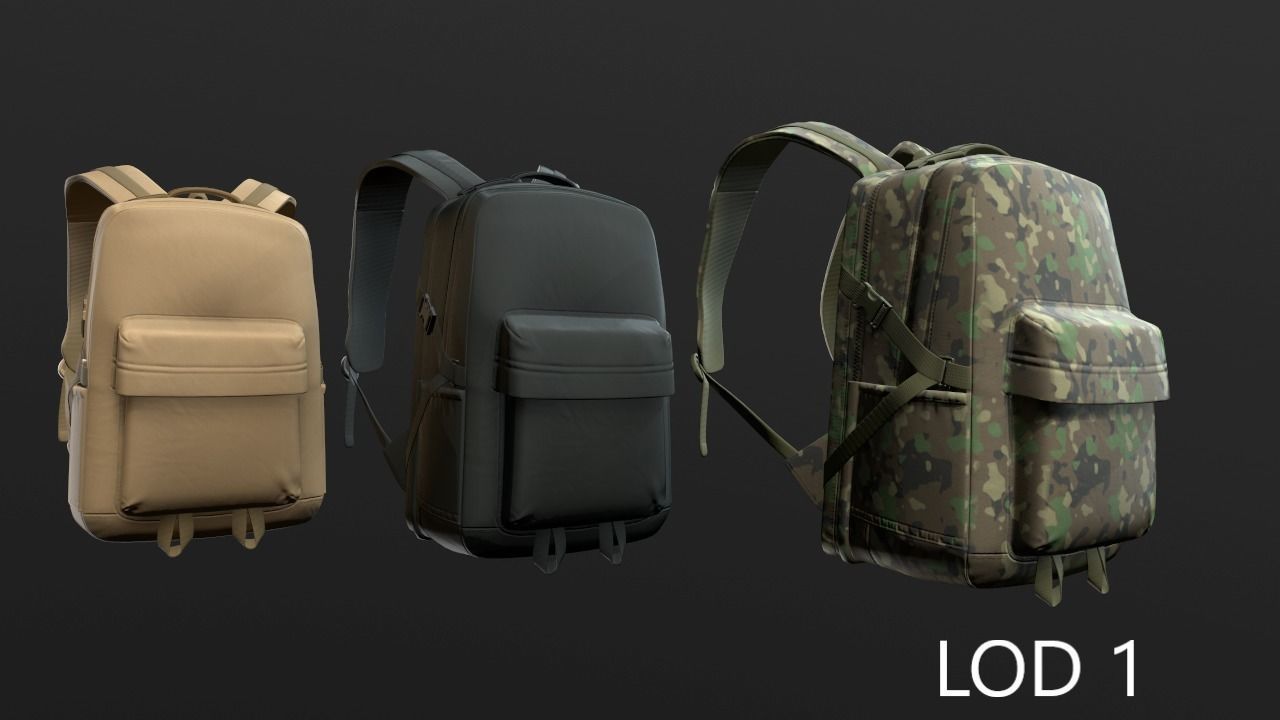 Backpack 2 LODs 3 colors Low-poly 3D model_2