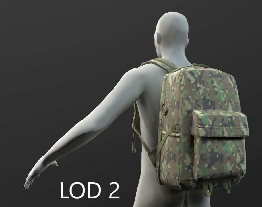 Backpack 2 LODs 3 colors Low-poly 3D model_11