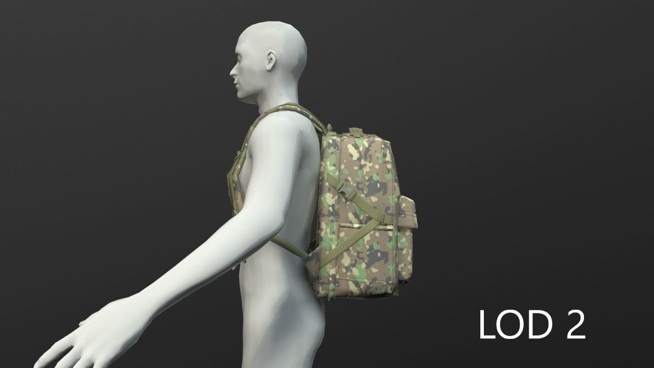 Backpack 2 LODs 3 colors Low-poly 3D model_12