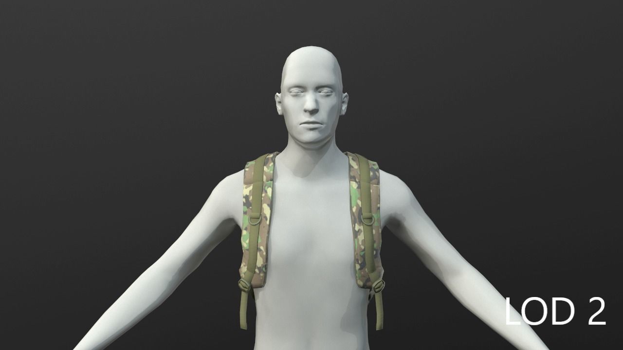 Backpack 2 LODs 3 colors Low-poly 3D model_16