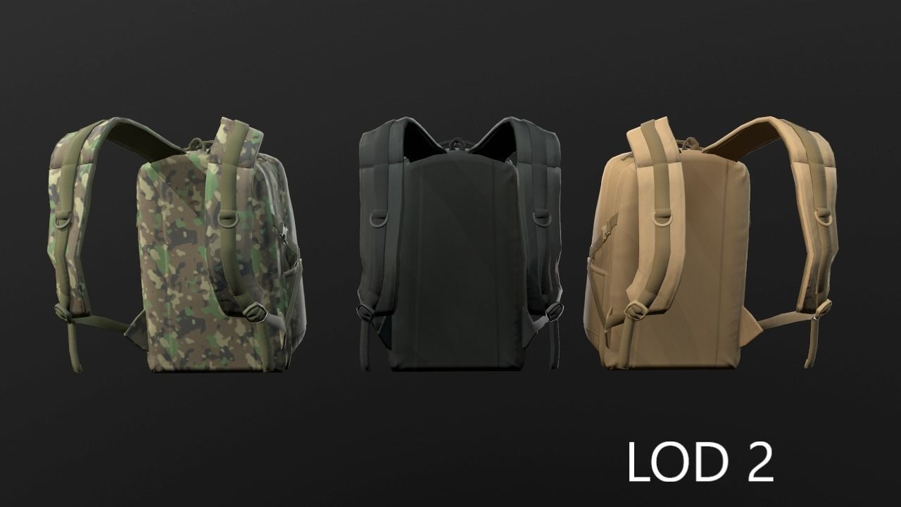 Backpack 2 LODs 3 colors Low-poly 3D model_7