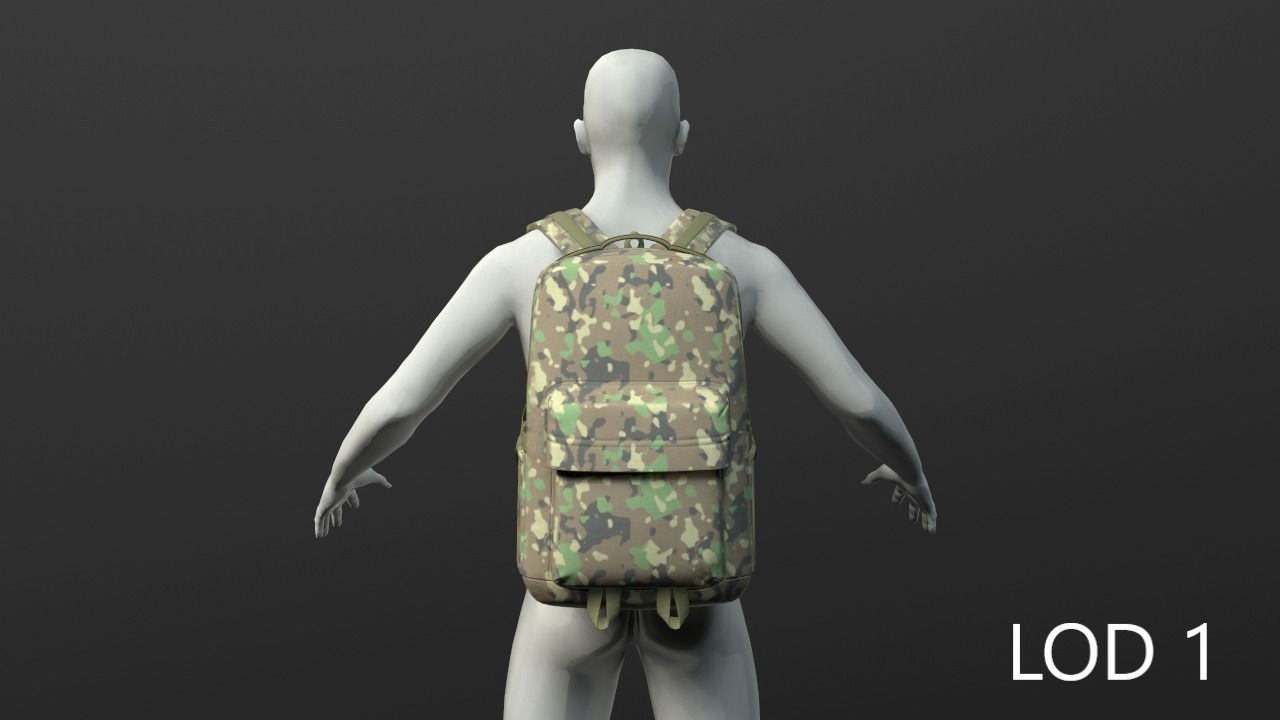 Backpack 2 LODs 3 colors Low-poly 3D model_13