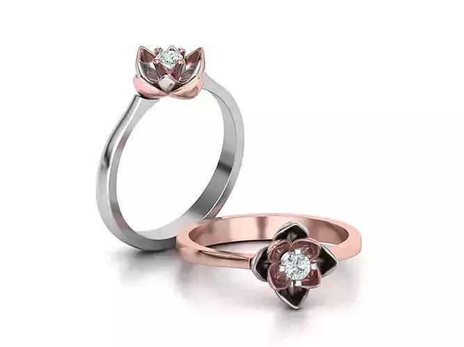 Lotus Engagement ring 3mm stone Flower ring 3dmodel 3D print model