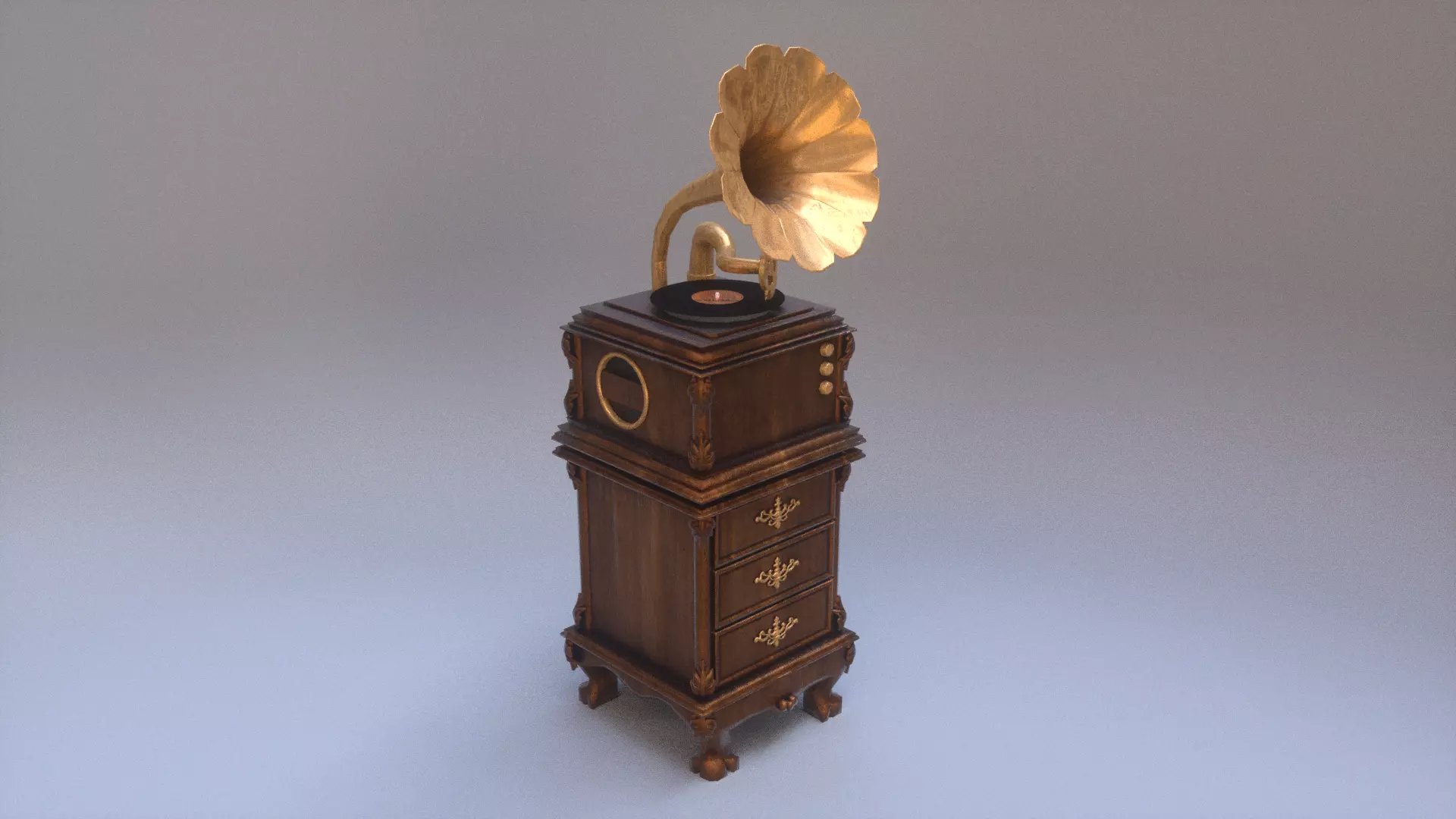 Gramophone Vintage Vinyl Music Player Low-poly 3D model