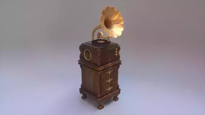 Gramophone Vintage Vinyl Music Player Low-poly 3D model