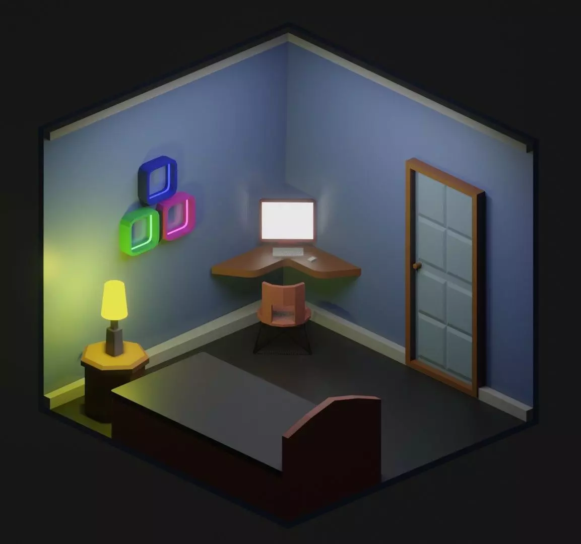 isometric room Low-poly 3D model_0