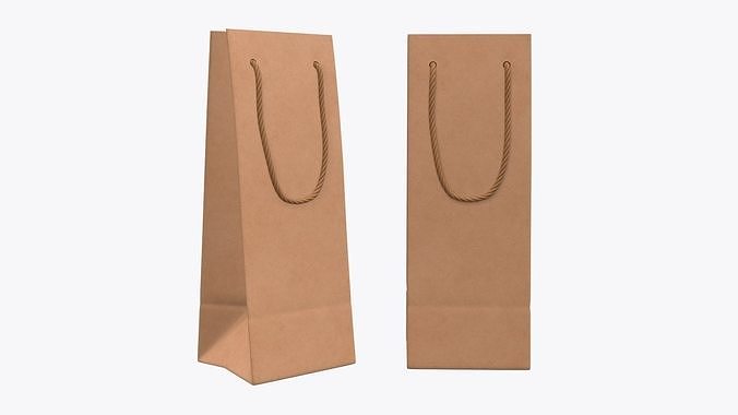 Paper gift food store bag slim with string handle 01 3D model