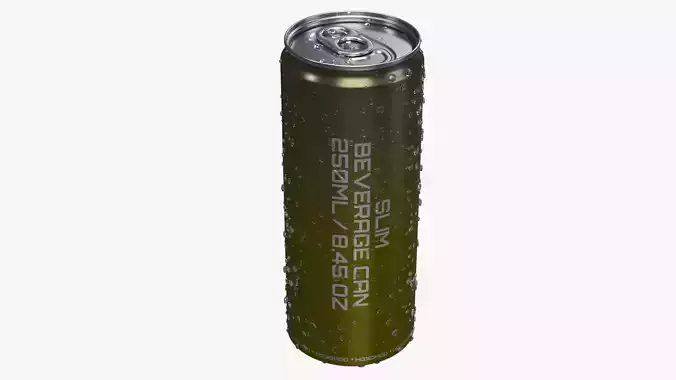 Slim soda energy drink beverage can 250 ml with water drops 3D model