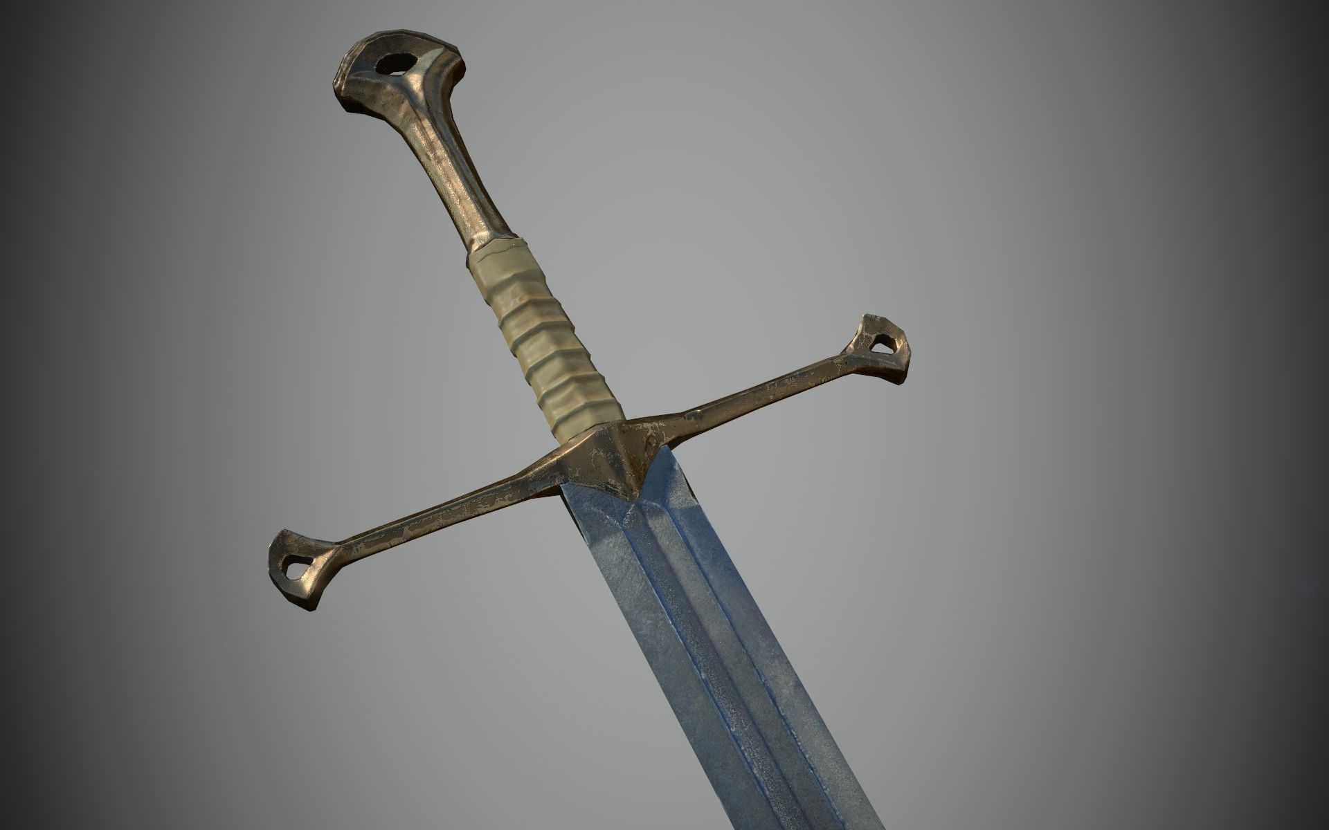 straight sword Low-poly 3D model_3