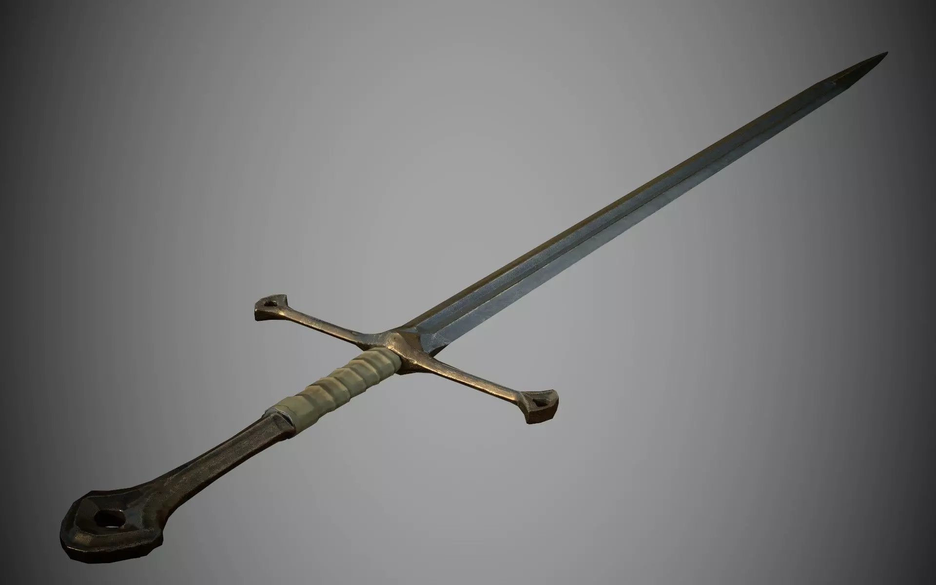 straight sword Low-poly 3D model_0