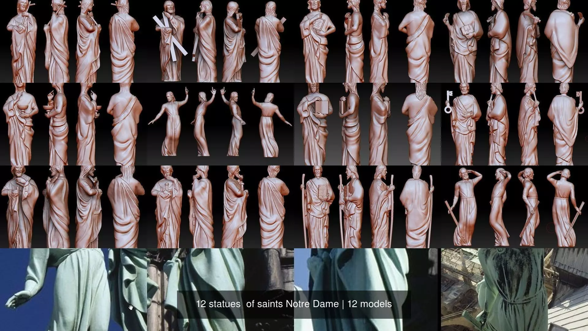 12 statues  of saints Notre Dame 3D Model Collection_1