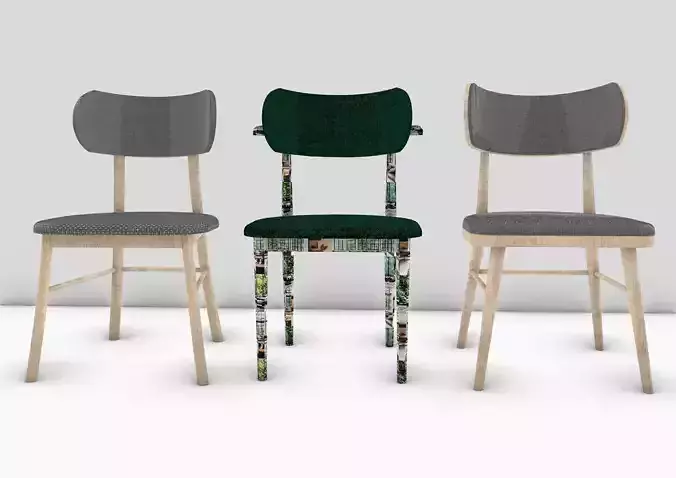 Sandalye three chairs with seat and back 3D model