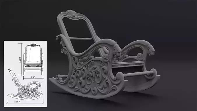 Rocking chair in classic style   for CNC manufacturing STL 3D print model