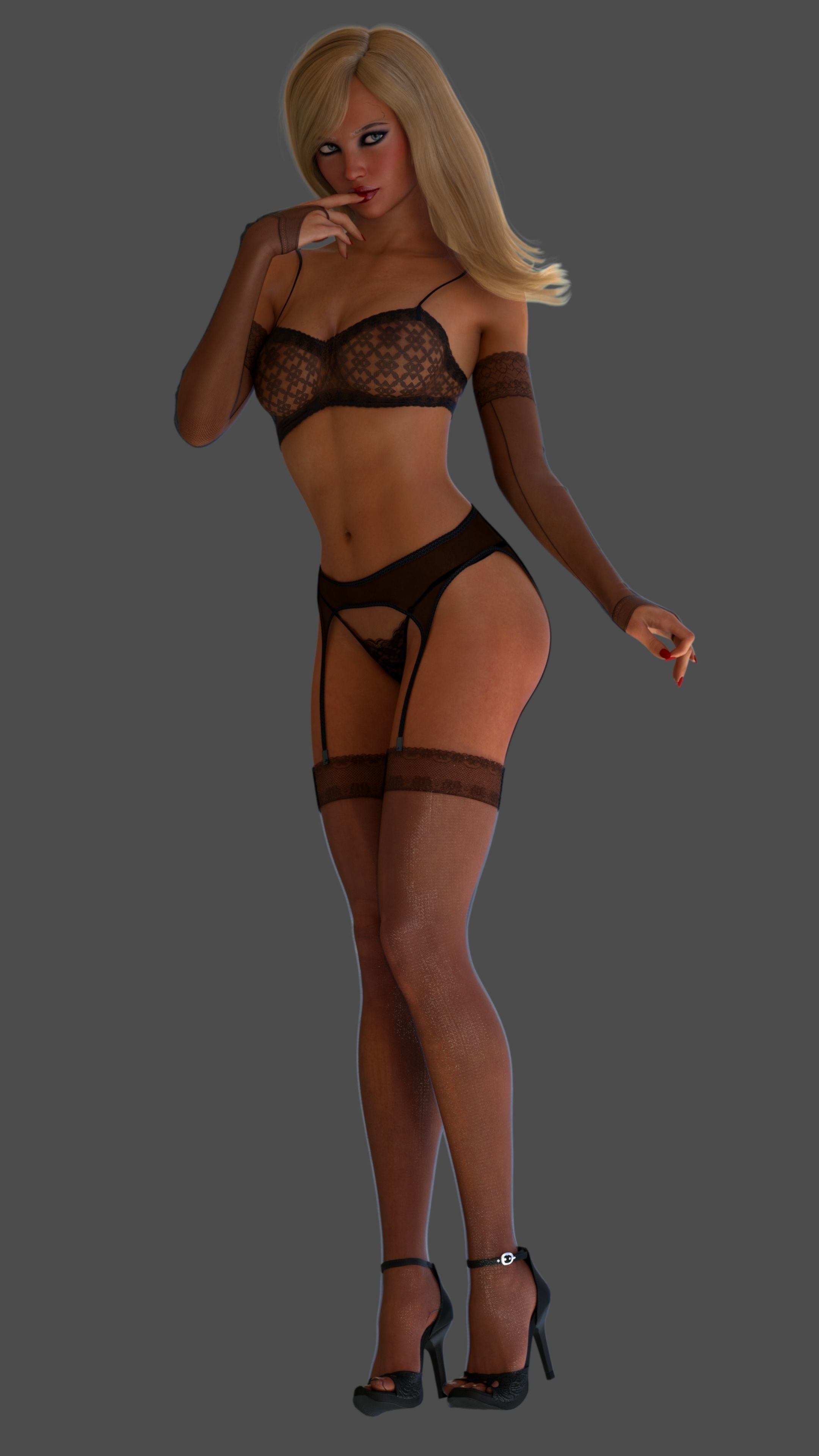 Lingerie Model woman and high heels 3D model_16