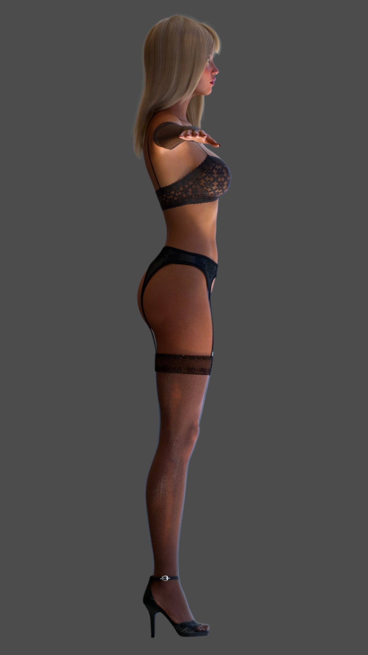 Lingerie Model woman and high heels 3D model_9