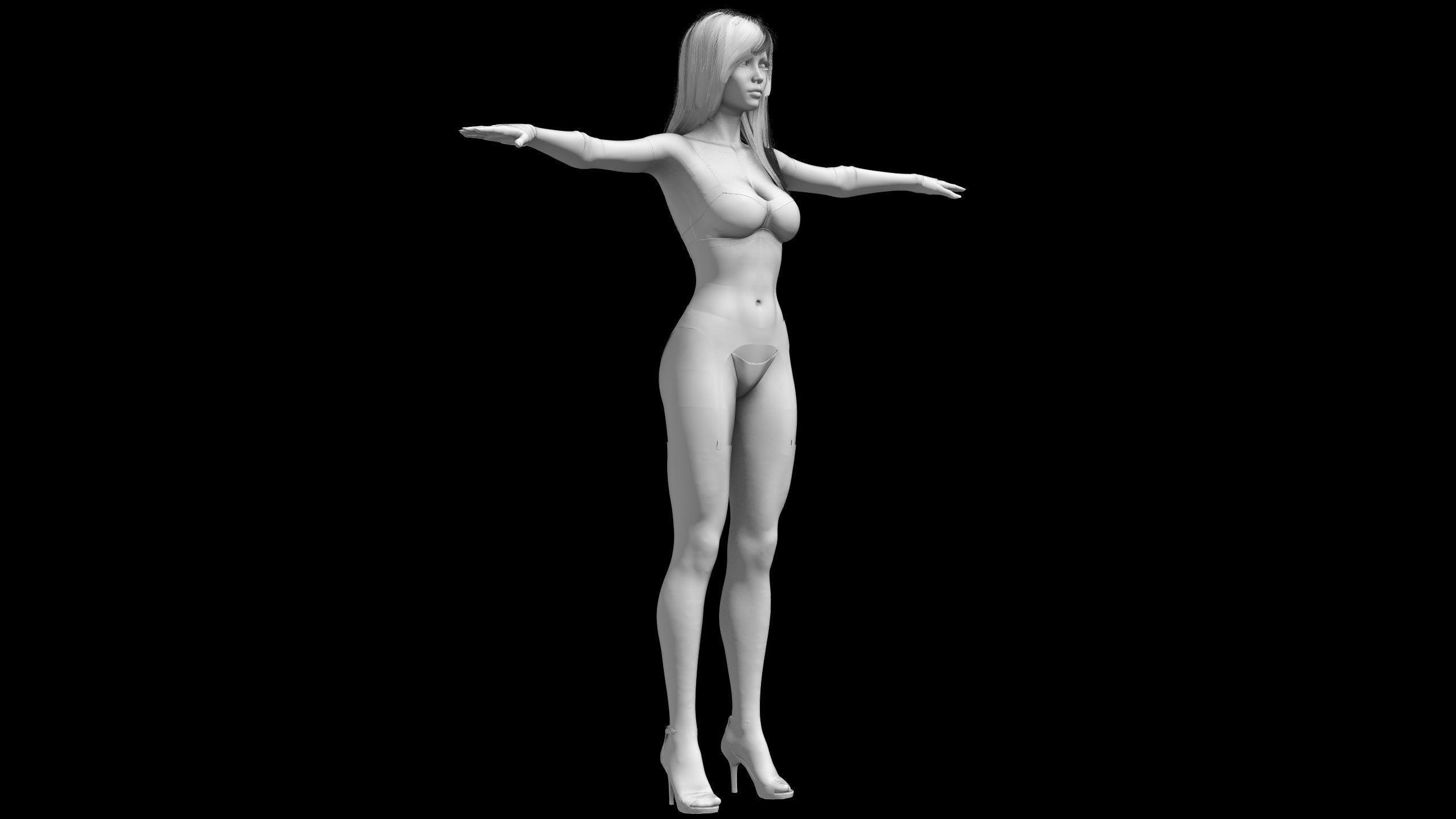 Lingerie Model woman and high heels 3D model_6