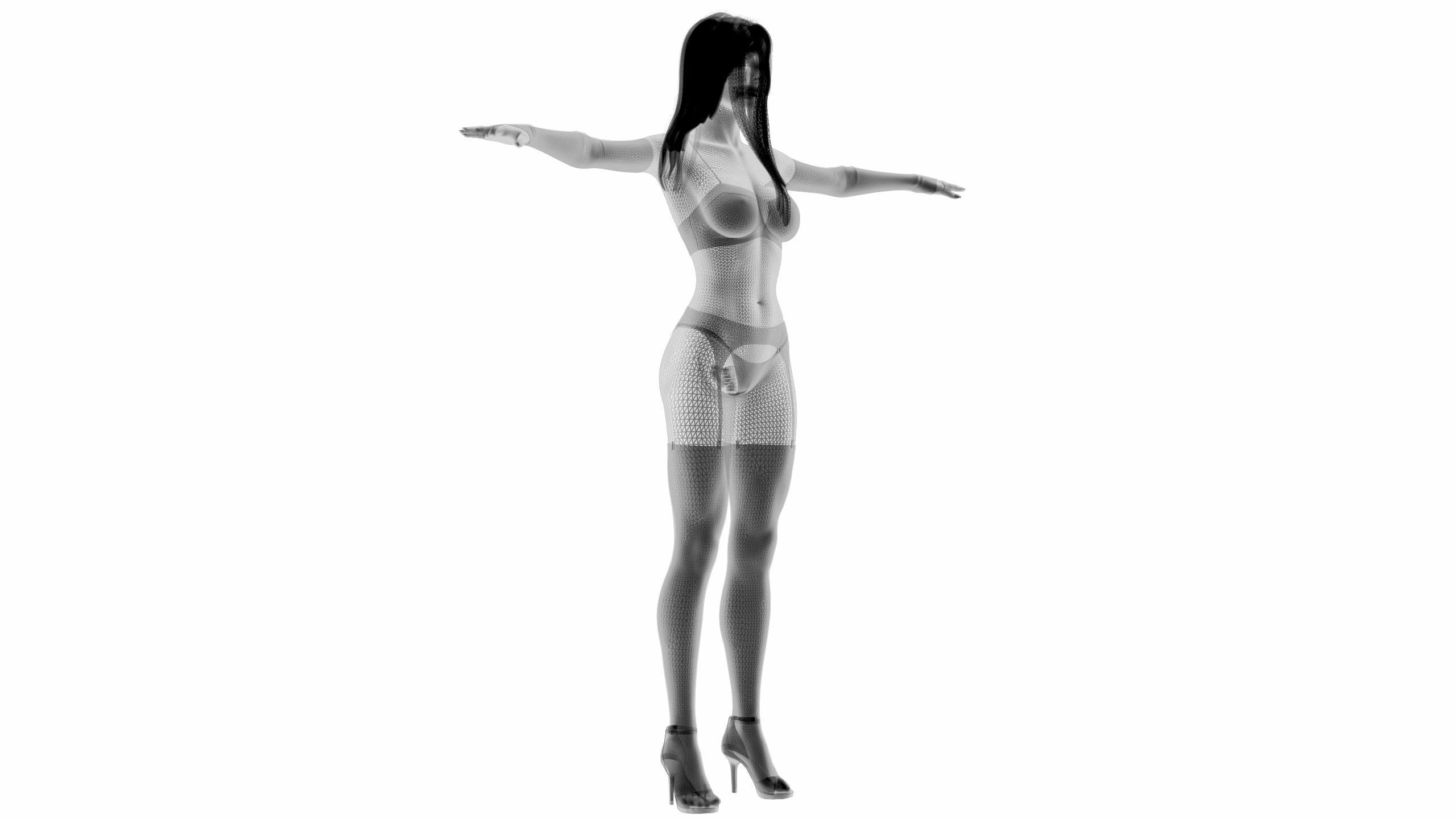 Lingerie Model woman and high heels 3D model_5