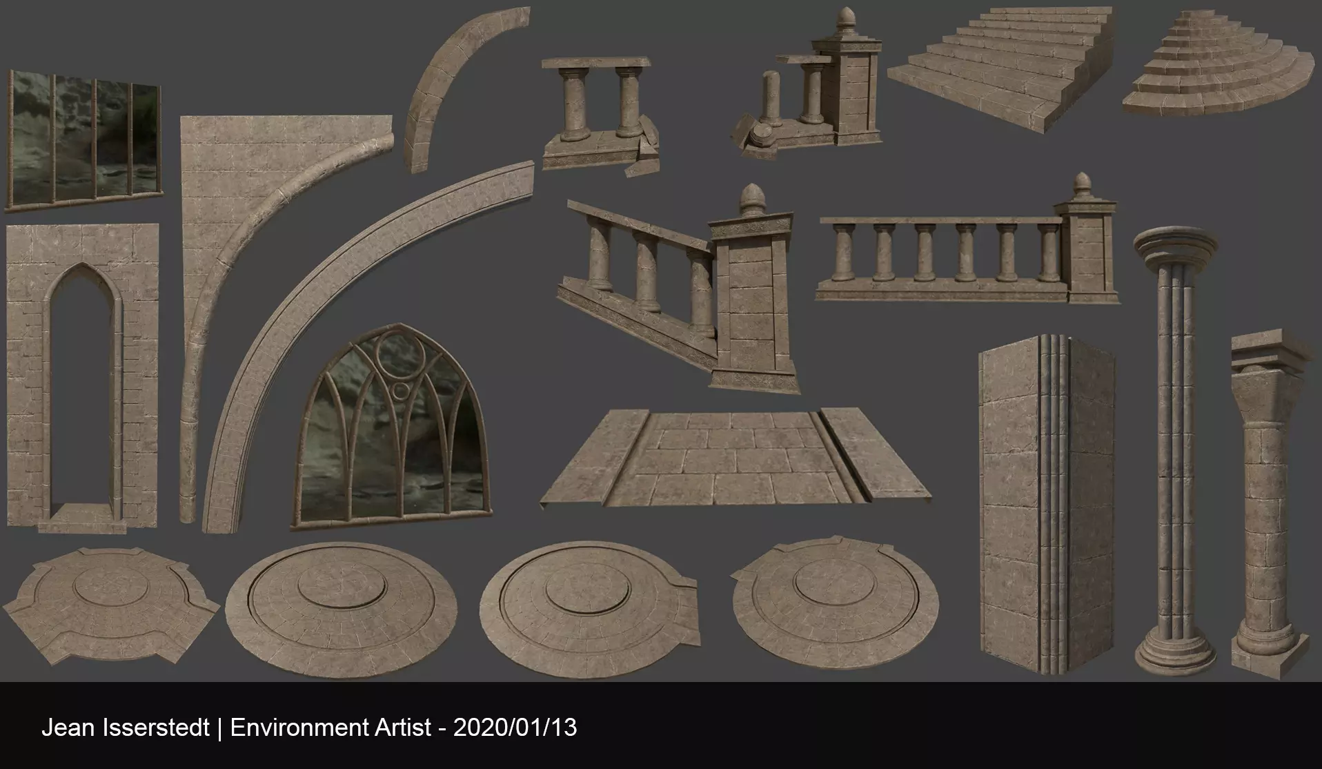 Cathedral Stone Trim Asset pack Free low-poly 3D model_0