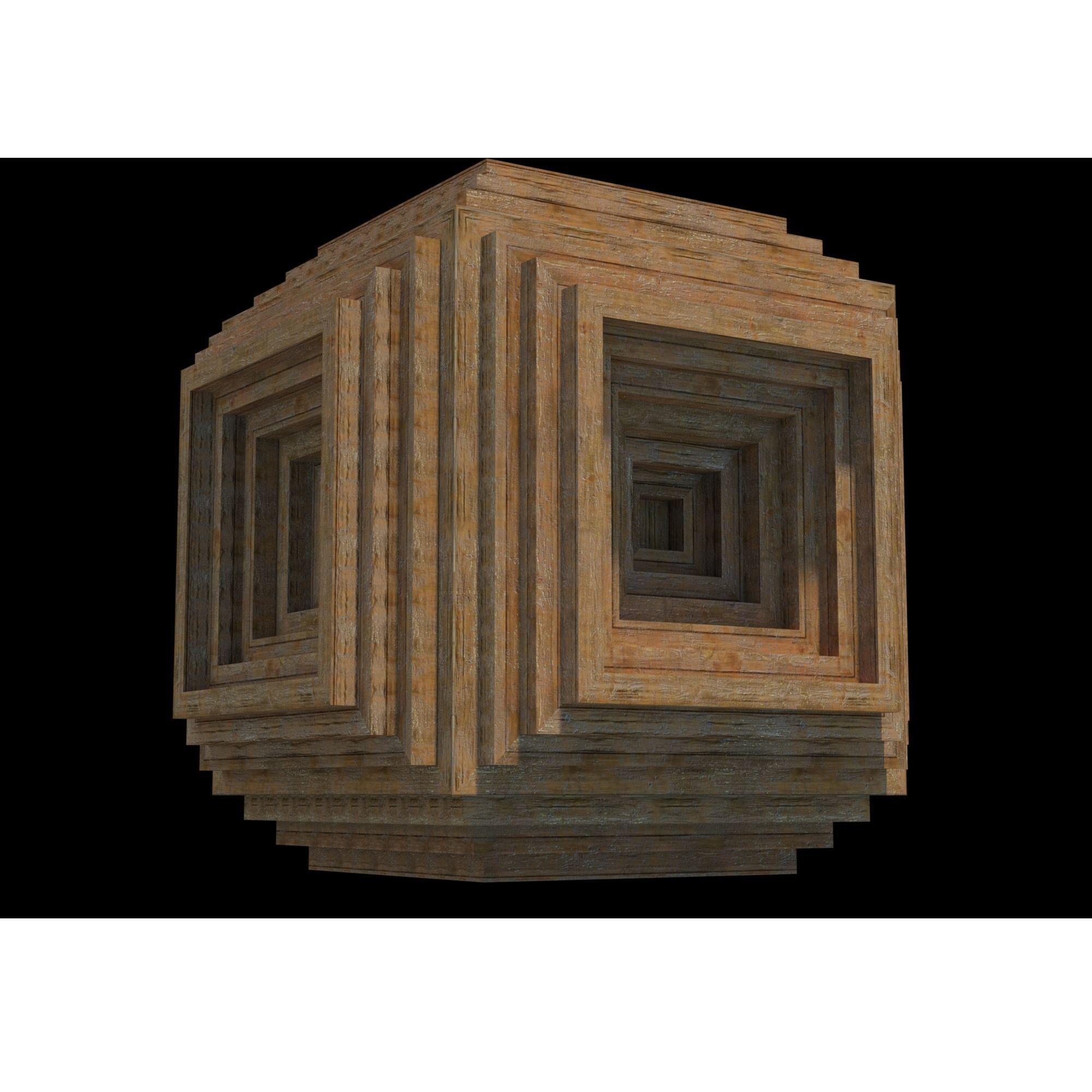 Relief wooden cube 3D model_1