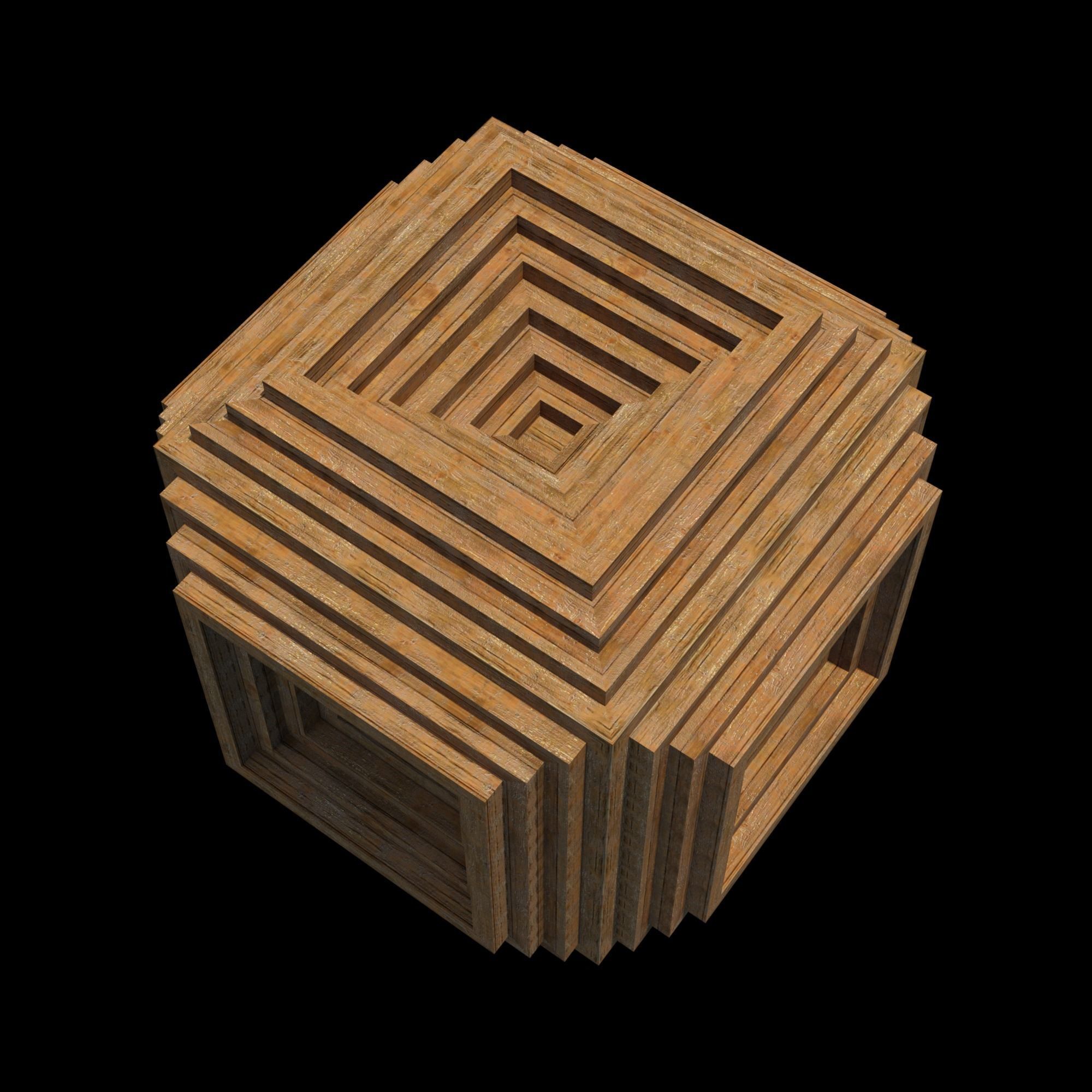 Relief wooden cube 3D model_2