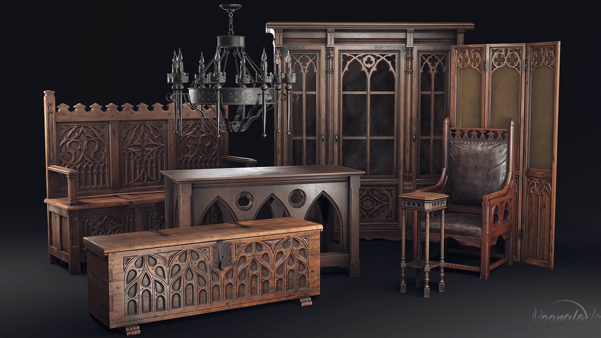 Gothic Furniture 2 Low-poly 3D model_1