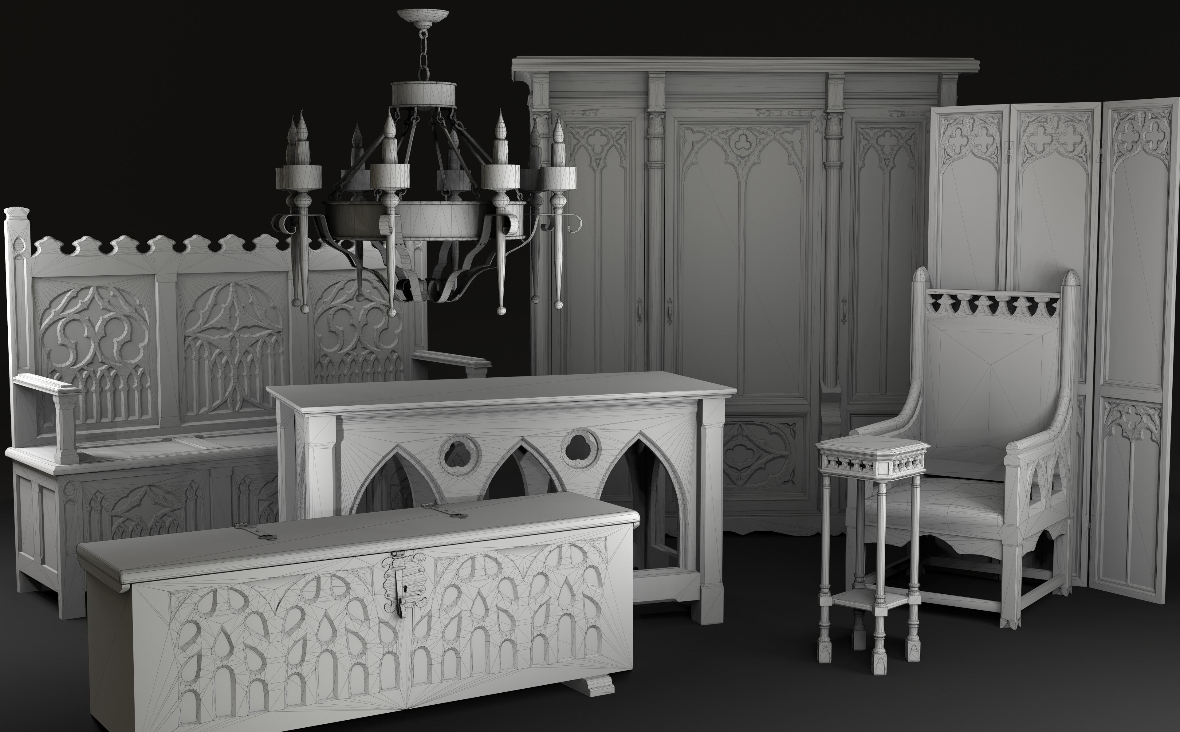 Gothic Furniture 2 Low-poly 3D model_20