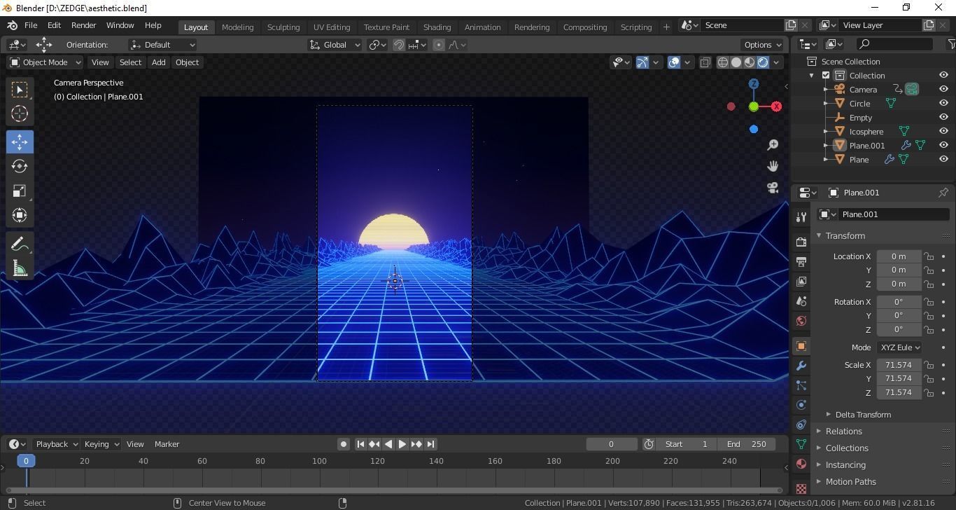 Retrowave 80s style 3D Scene Blender EEVEE Low-poly 3D model_4