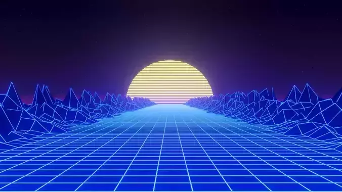 Retrowave 80s style 3D Scene Blender EEVEE Low-poly 3D model