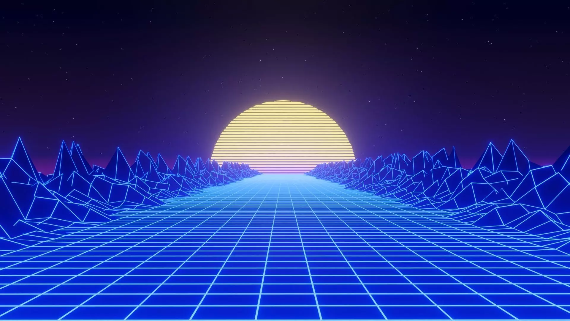 Retrowave 80s style 3D Scene Blender EEVEE Low-poly 3D model_0