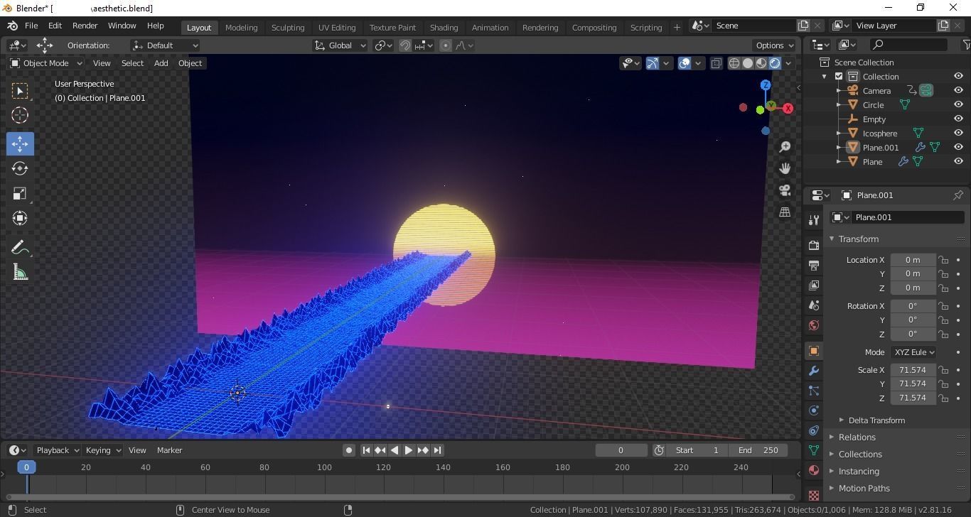 Retrowave 80s style 3D Scene Blender EEVEE Low-poly 3D model_2