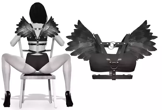  Black Fashion Tube Top With Straps and Feather Wings