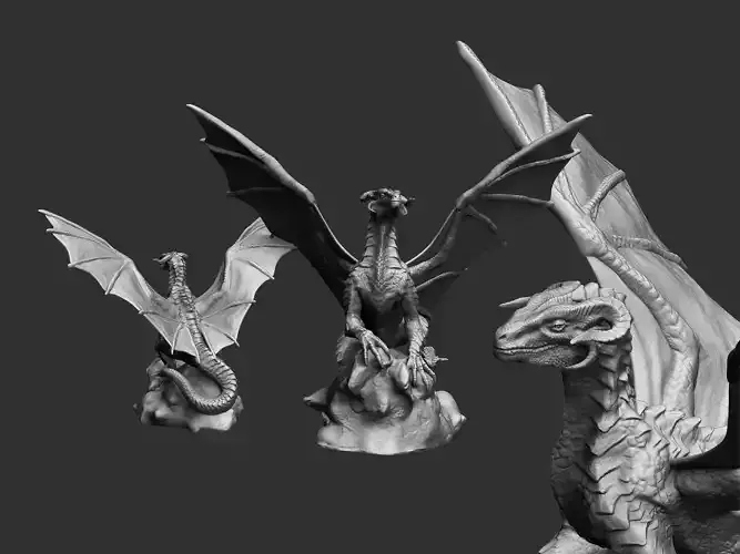 Dragon three statues of dragons