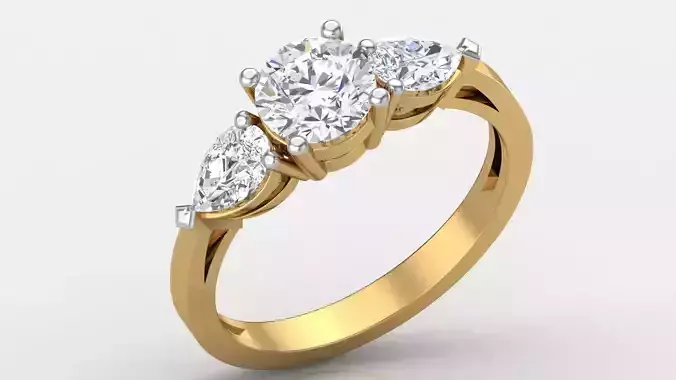 Frosty Morning Three Stone Solitaire Ring 3D print model