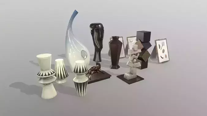 Interior Decoration Object Vase Sculpture Photo Set Low-poly 3D model