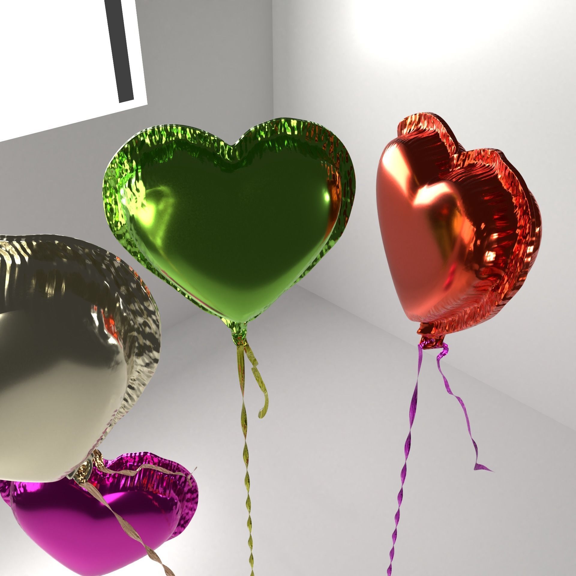 Random Color Heart Shape Aluminum Balloon 3D model_3