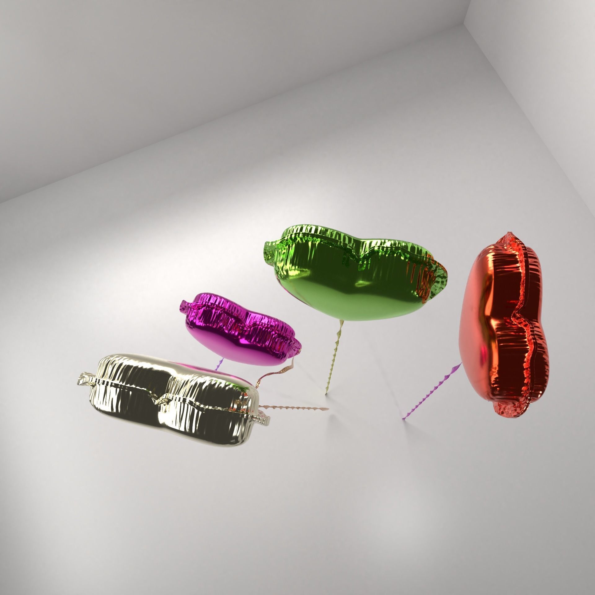 Random Color Heart Shape Aluminum Balloon 3D model_2