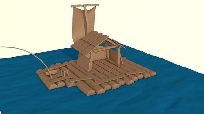 Wooden Raft low-poly 3d model Low-poly 3D model